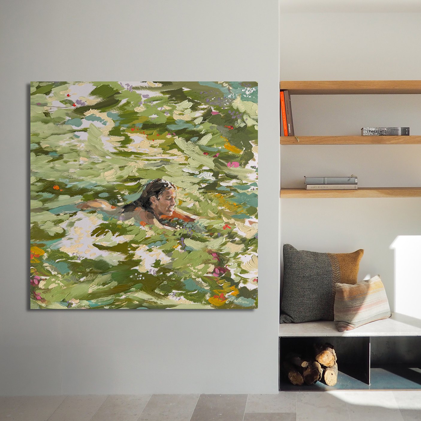 Pintura de una bañista colgada en una sala