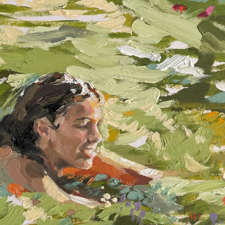 Detalle de la pintura: retrato de una bañista